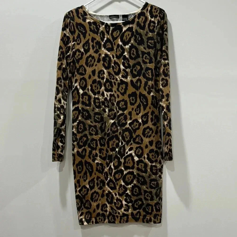 Moda International Animal Print Long Sleeve Knit Dress - Size L